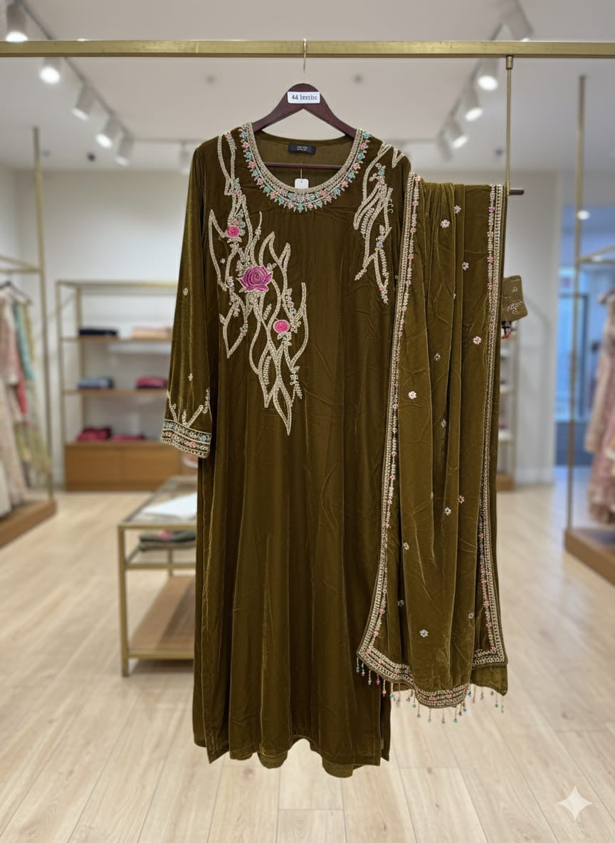 Velvet suits semi stitched sale