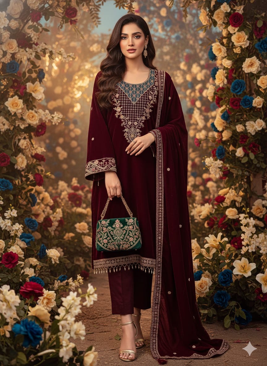 Velvet suits semi stitched sale