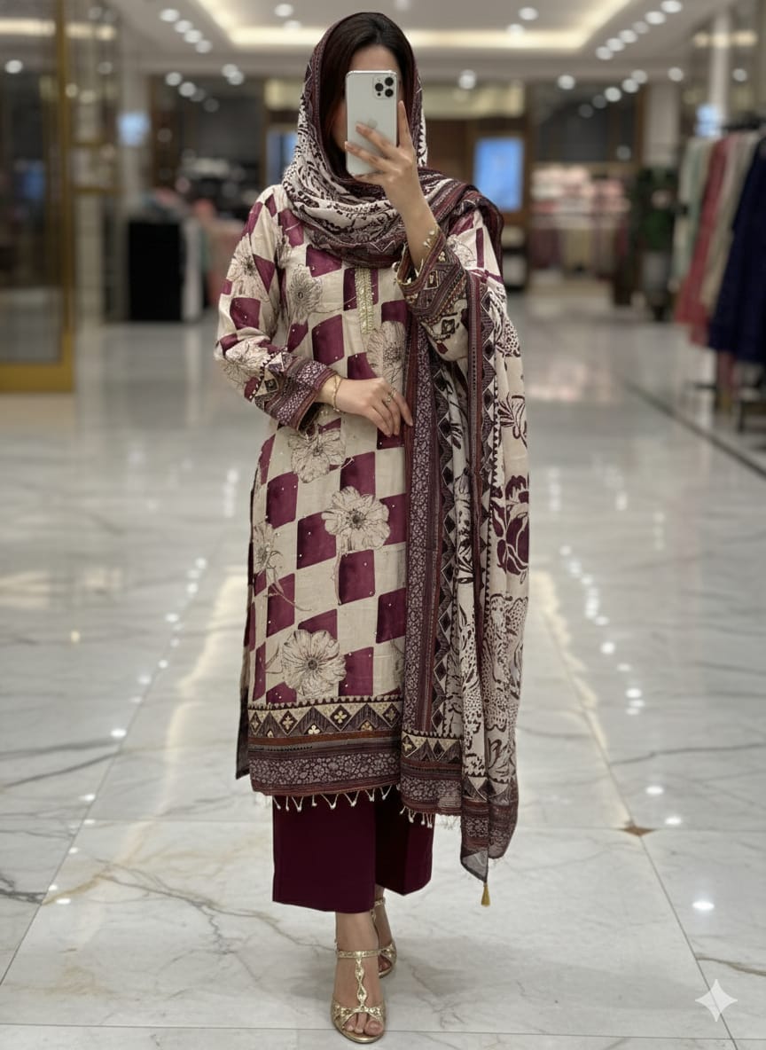 Pure crepe box design unstitched and readymade