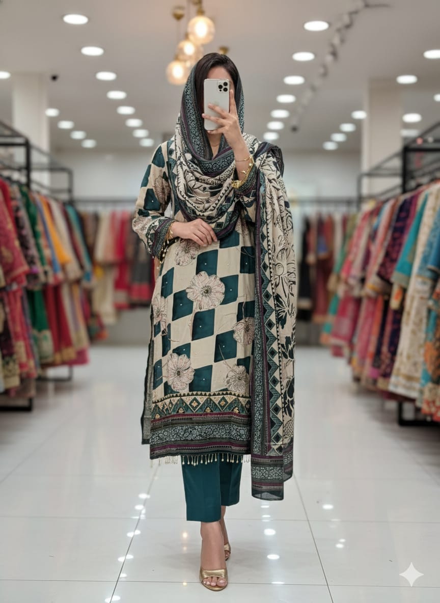 Pure crepe box design unstitched and readymade