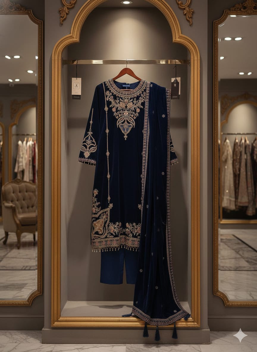 Velvet suits semi stitched sale