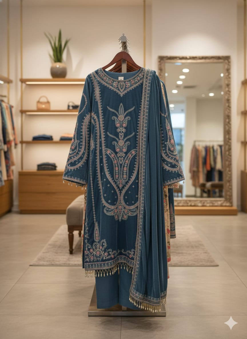 Velvet suits semi stitched sale