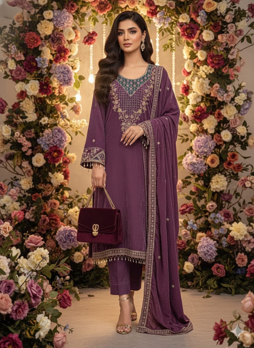 Velvet suits semi stitched sale