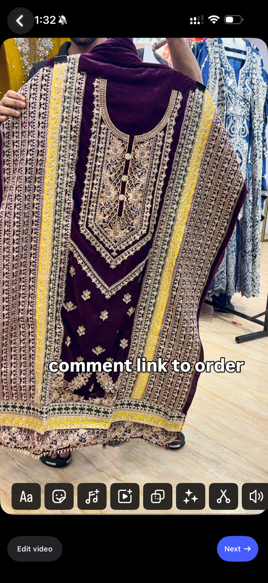 code 668 velvet semi stitched