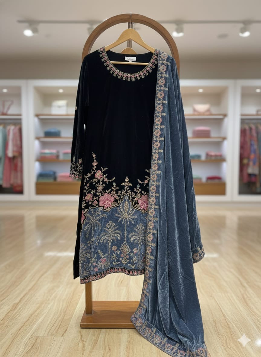 Velvet suits semi stitched sale