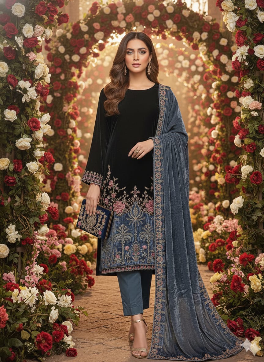 Velvet suits semi stitched sale