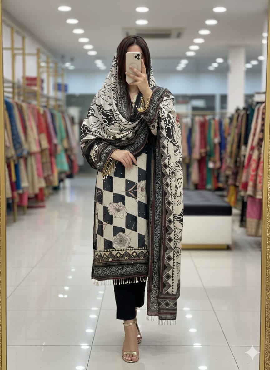 Pure crepe box design unstitched and readymade