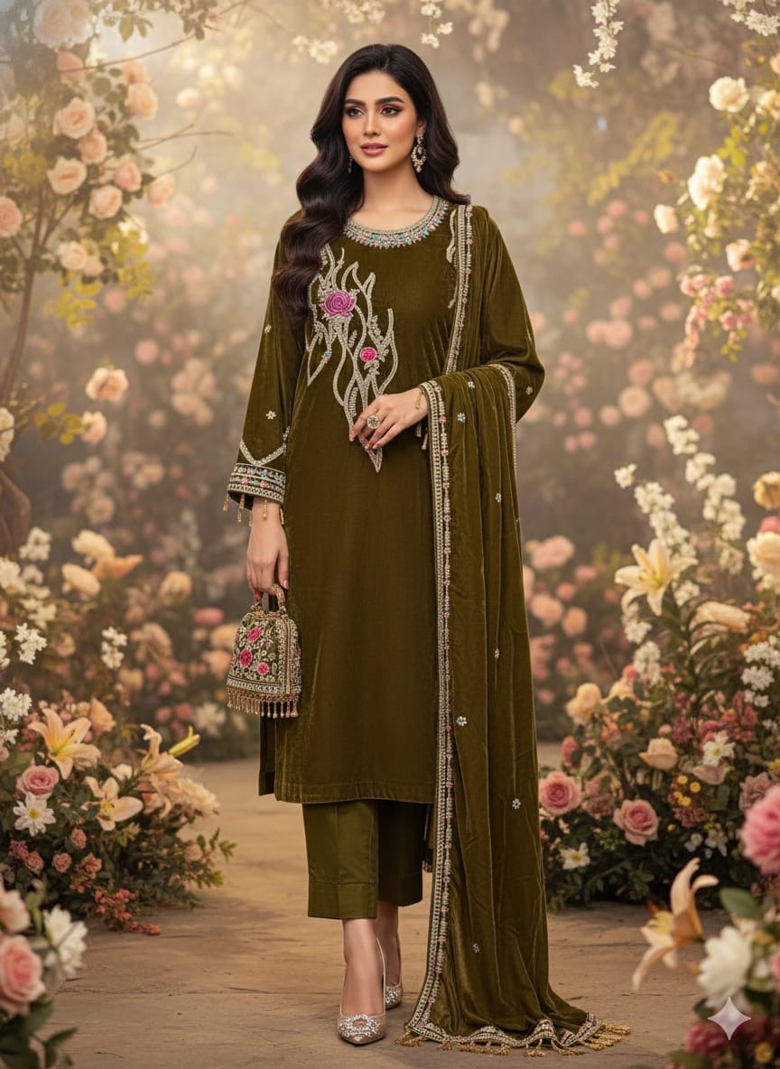 Velvet suits semi stitched sale