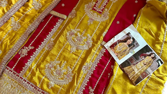 code 472 yellow semi kameez get free suit cotton
